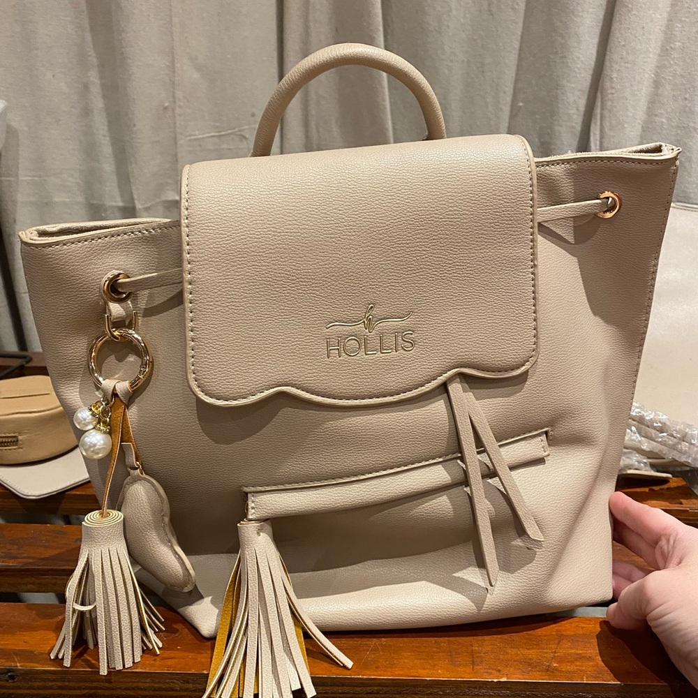 Hollis Cream Women's Backpack with Tassel Charm